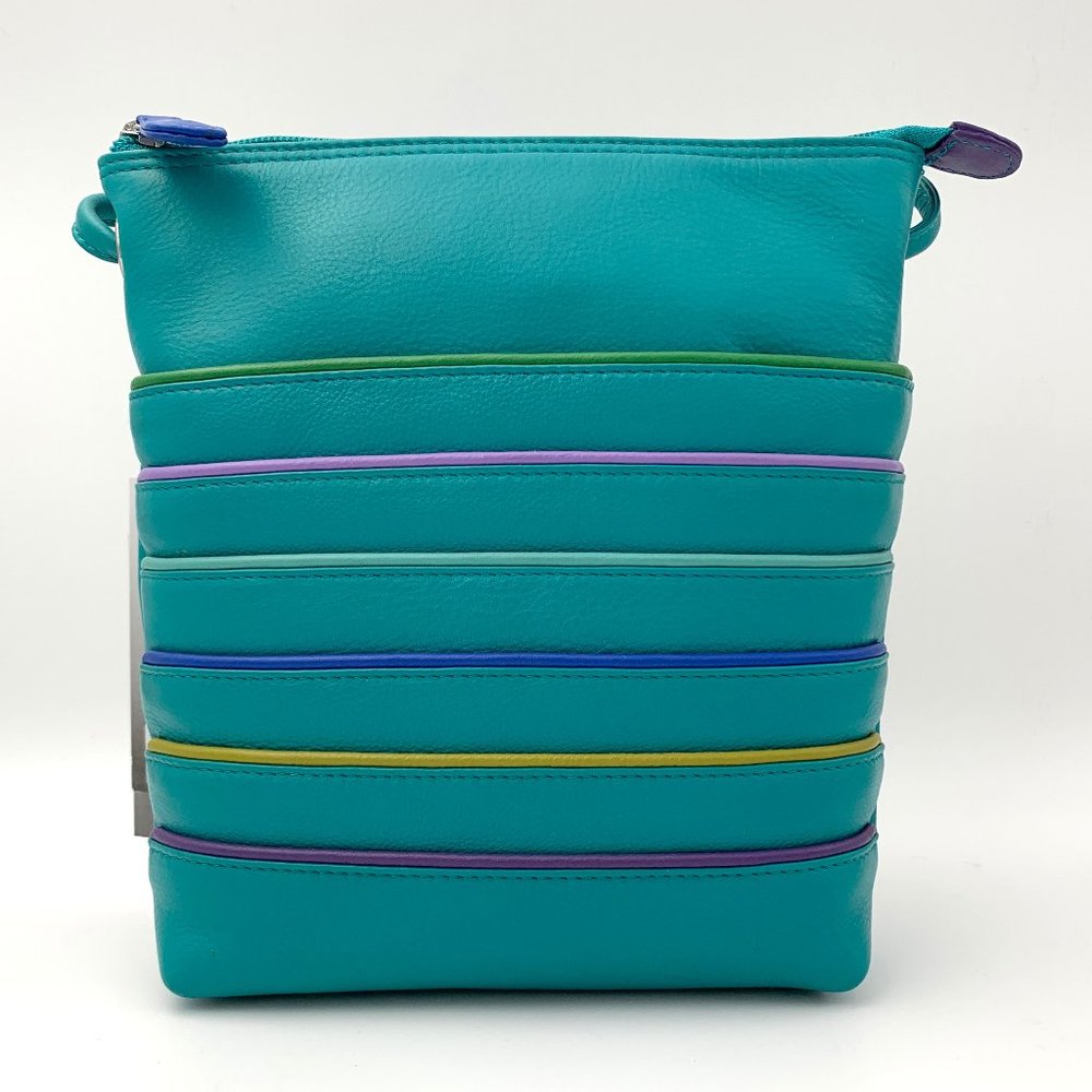 Leather (Rfid Blocking) Multi-Colored Stripe Cros… - image 1